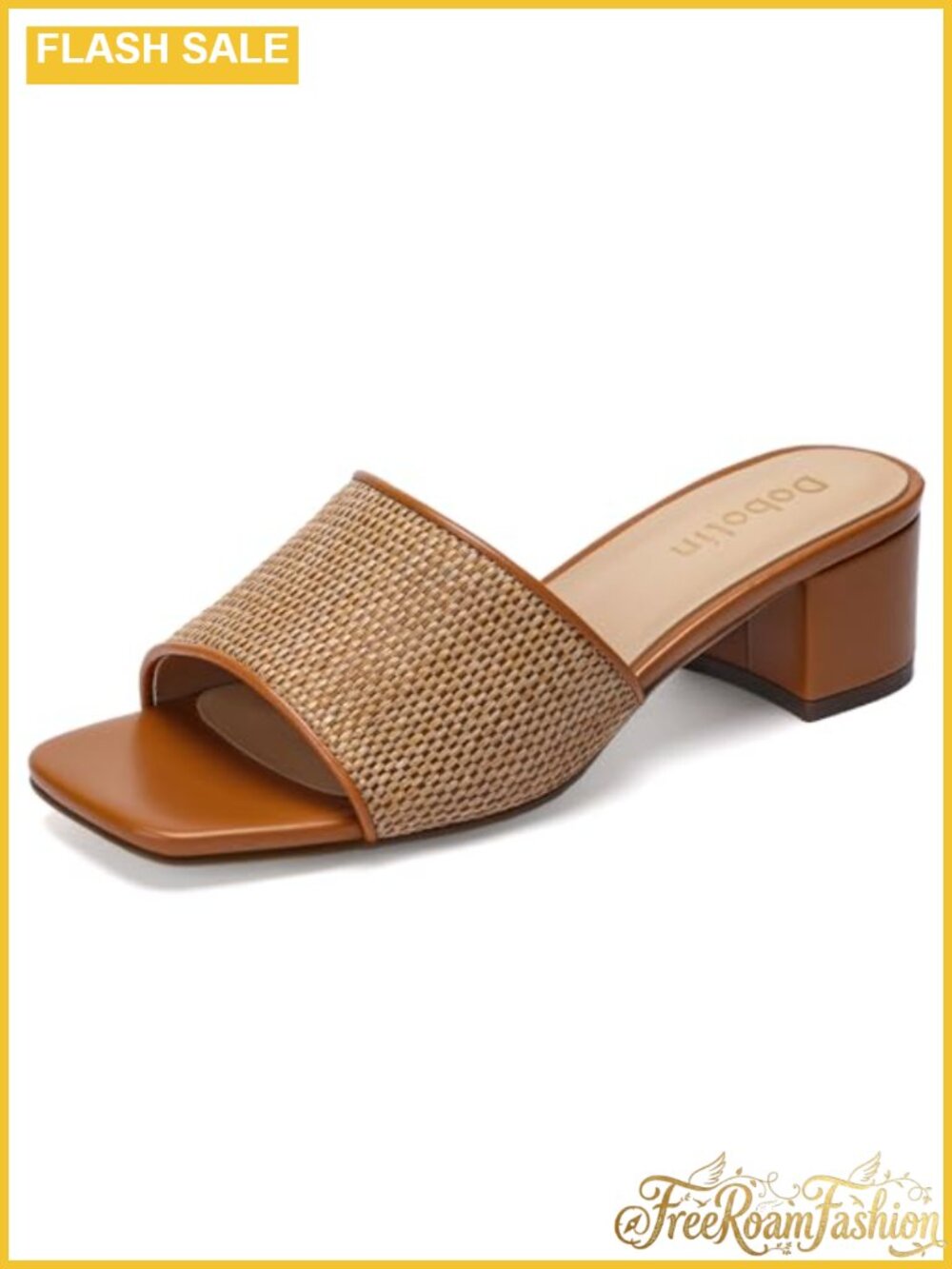 Woven Raffia Heeled Slide Sandals Square Toe Block Heel Summer